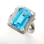 Annmarie Bespoke Gemstone Ring with designed with blue topaz & pave set diamonds as a truly unique engagement ring.