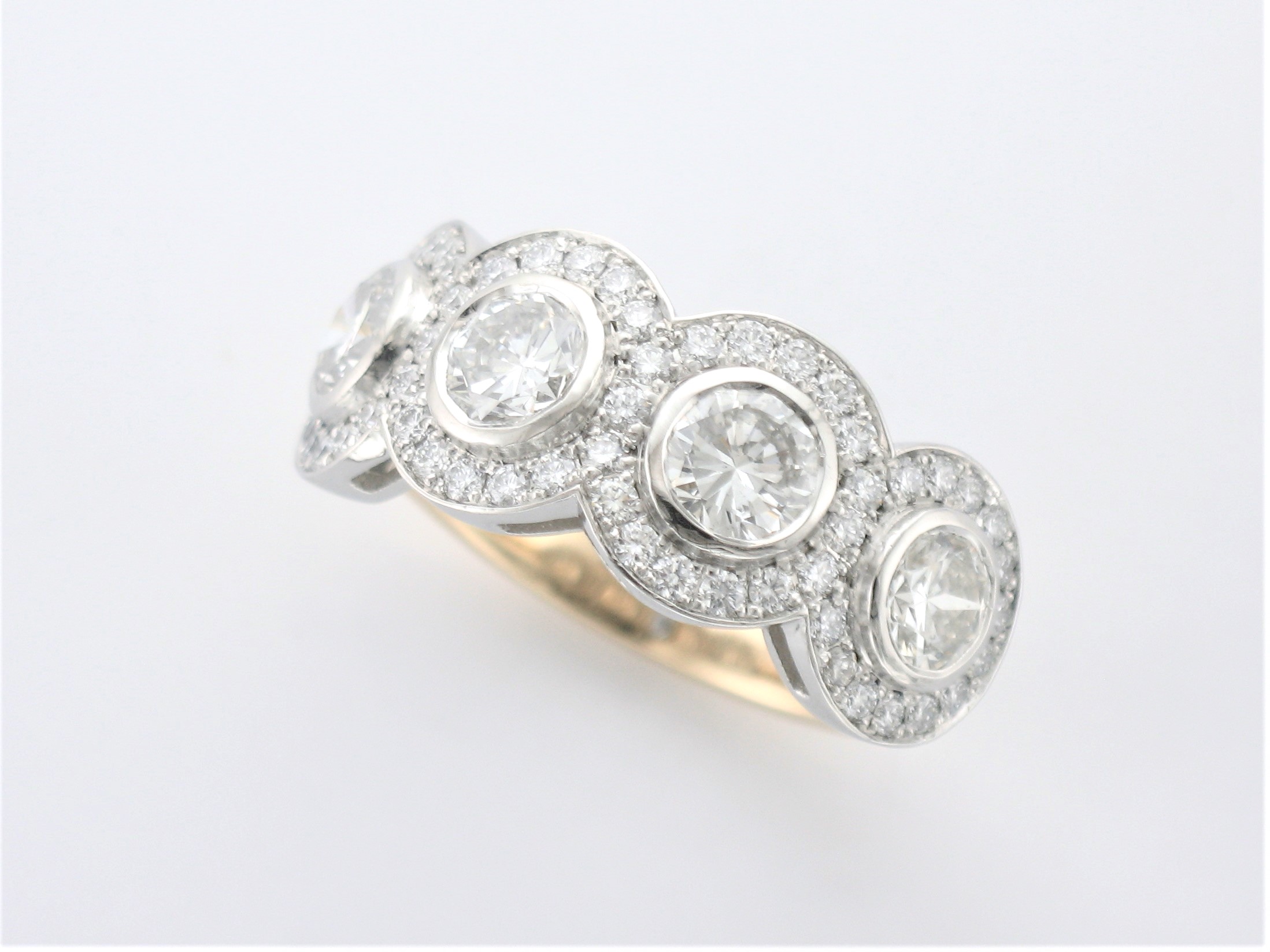Dazzling Bespoke Diamond Ring designed using Brilliant Cut Diamonds from client's existing sentimental ring, with pave set halo detail added for that 'Wow Factor' by Pearl Perfect