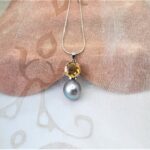 Rosabella - Elegant Pearl Pendant set with Grey Baroque Freshwater Pearl & Citrine in 9ct White Gold.