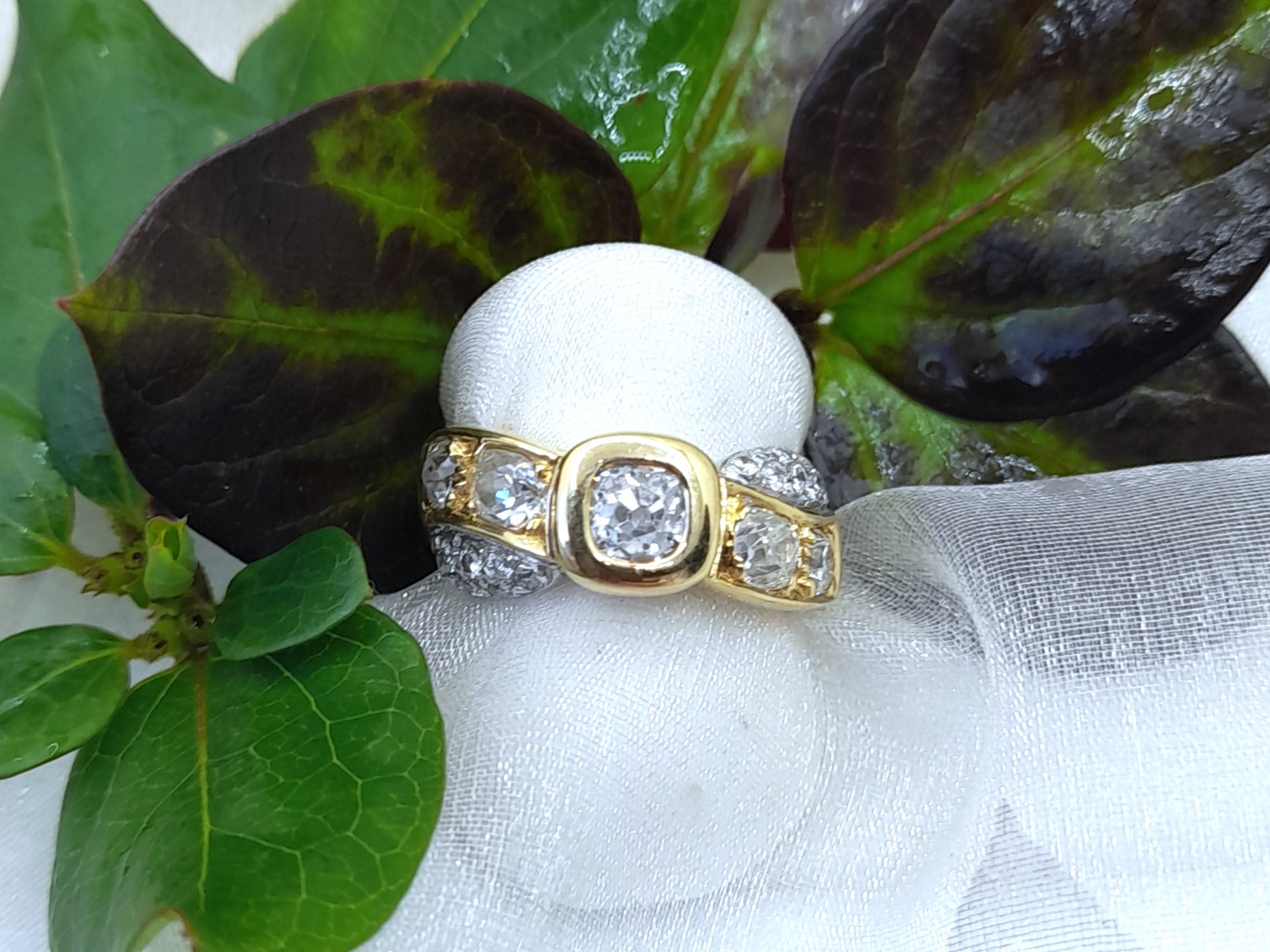 Classic Bespoke Diamond Ring set with Old Cut Diamonds from a Sentimental family ring designed in a twist style by Pearl Perfect Design Room