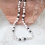 Subtle Freshwater Pearl Necklace designed with a mix of silver grey freshwater pearls and faceted hematite beads by Pearl Perfect.