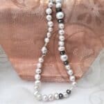 Subtle Freshwater Pearl Necklace designed with a mix of silver grey freshwater pearls and faceted hematite beads by Pearl Perfect.