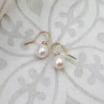 9ct gold Johanna Freshwater Pearl drop earrings.
