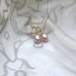Freshwater Pearl Drop Earrings the delicate peach/plum colour of the Pearls is enhanced with the 9ct Yellow Gold fittings
