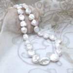 Stylish Freshwater Pearl Necklace featuring large Keshi Freshwater Pearls ~ fitted with ice frosted Sterling Silver Gilt clasp to compliment shape of the pearls by Pearl Perfect Design Room.