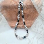 Quirky Freshwater Pearl Necklace with Grey & White Freshwater Pearls designed within Sterling Silver links by Pearl Perfect.