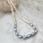 Silke - Subtle contemporary Freshwater Pearl Necklace designed with Dove Grey Freshwater Pearls & Brushed Sterling Silver feature links by Pearl Perfect, Dublin
