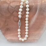 Silke - Subtle contemporary Freshwater Pearl Necklace designed with Dove Grey Freshwater Pearls & Brushed Sterling Silver feature links by Pearl Perfect, Dublin