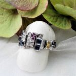 Stunning Bespoke Gemstone Ring designed with Fancy Coloured Sapphires & Princess Cut Diamonds in 18ct White Gold by Pearl Perfect Design Room